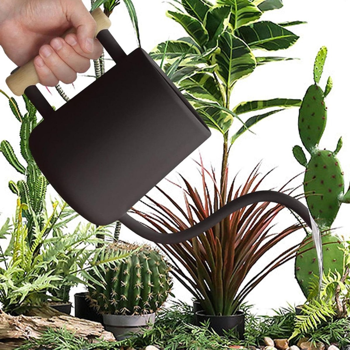 Gieter RVS - Planten sproeier - Planten water geven - Lange precisie tuit - 1 liter - Zwart