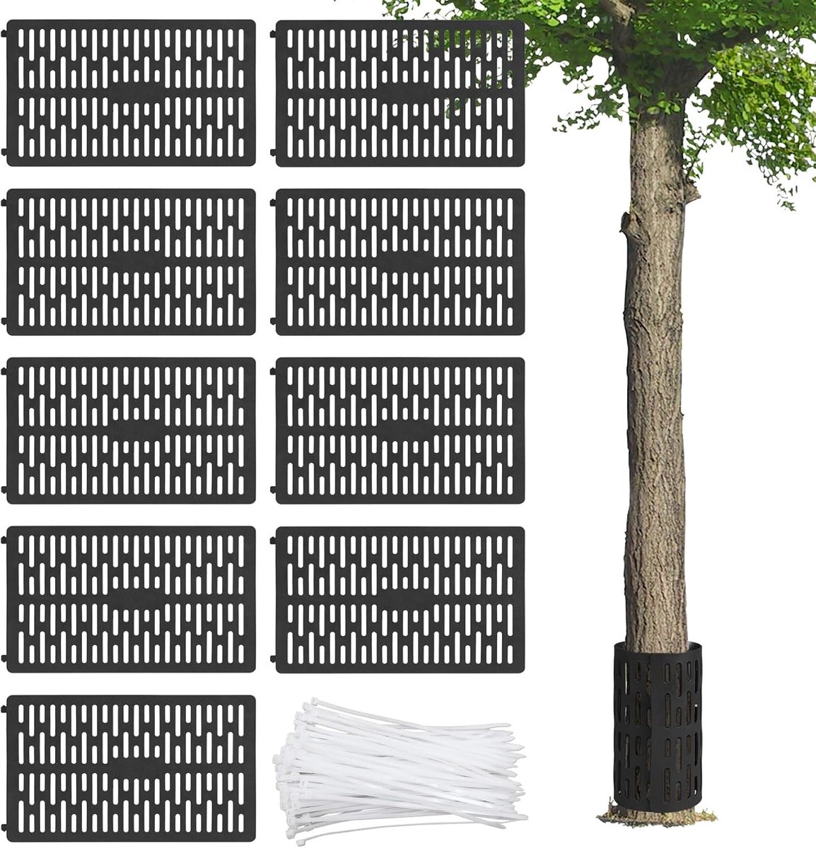 Set van 9 Boombeschermers voor Stam 33 x 20 cm, Uittrekbare Bescherming tegen Dieren en Maai Beschadigingen, Plastic Grondbescherming voor Bomen