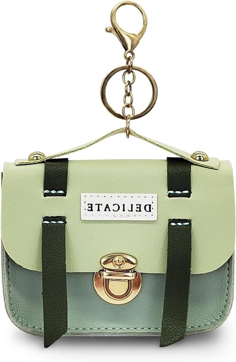 Dames Muntportemonnee, Kleine PU Leren Portemonnee, Mini Handtas met Sleutelhanger voor contant geld en visitekaartjes, Groene Organizer, Modern Ontwerp