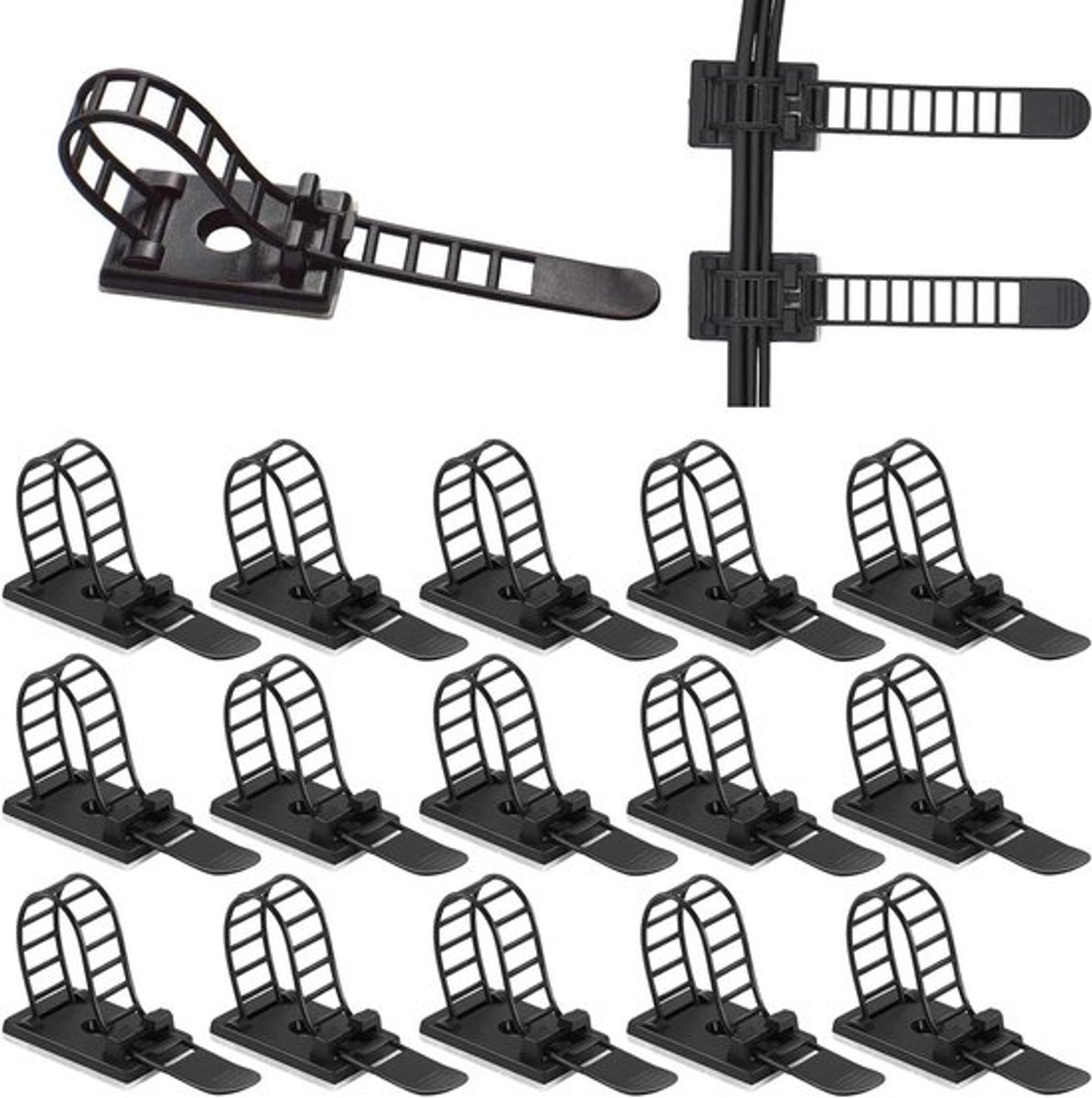 Verstelbare Kabelhouders, 50 Stuks, Zwart Nylon, Kabelclips voor Organisatie en Beheer van Kabels