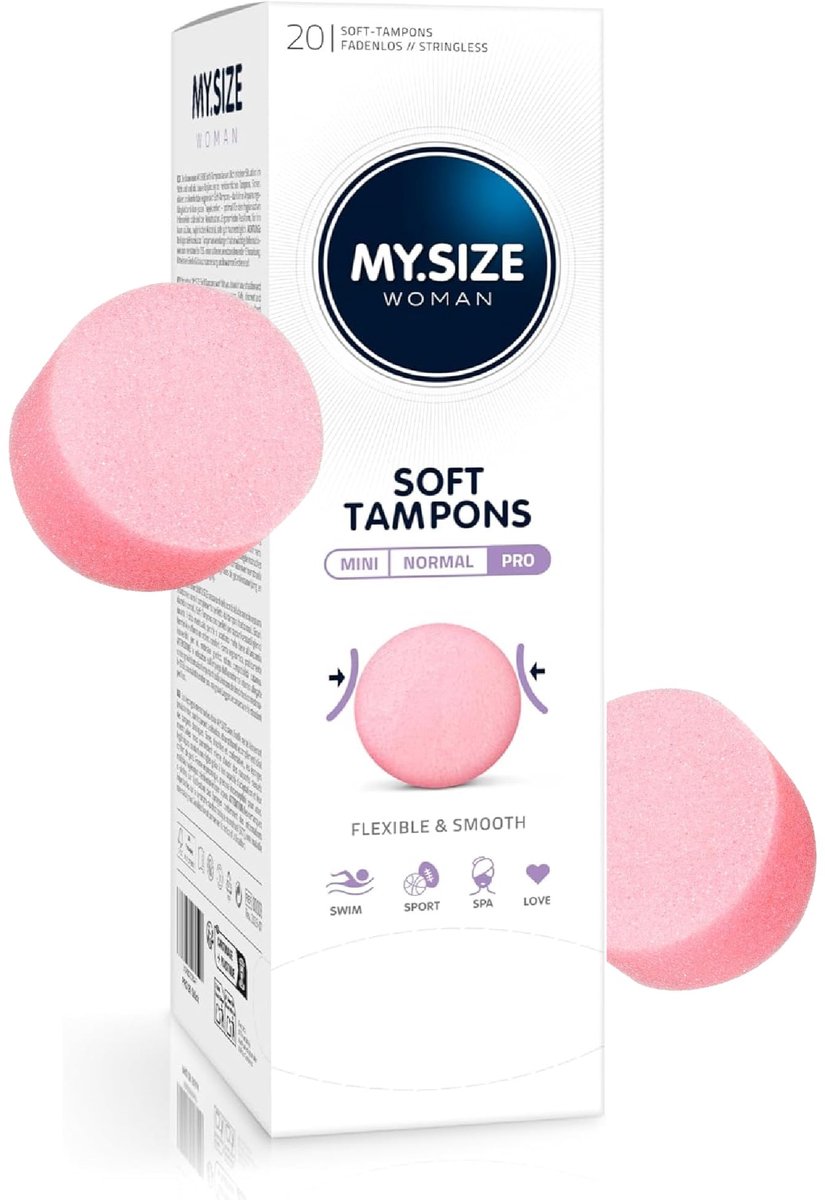 MY.SIZE Woman Soft Tampons PRO, 20 stuks, touwloze tampons voor sport, liefde en spa