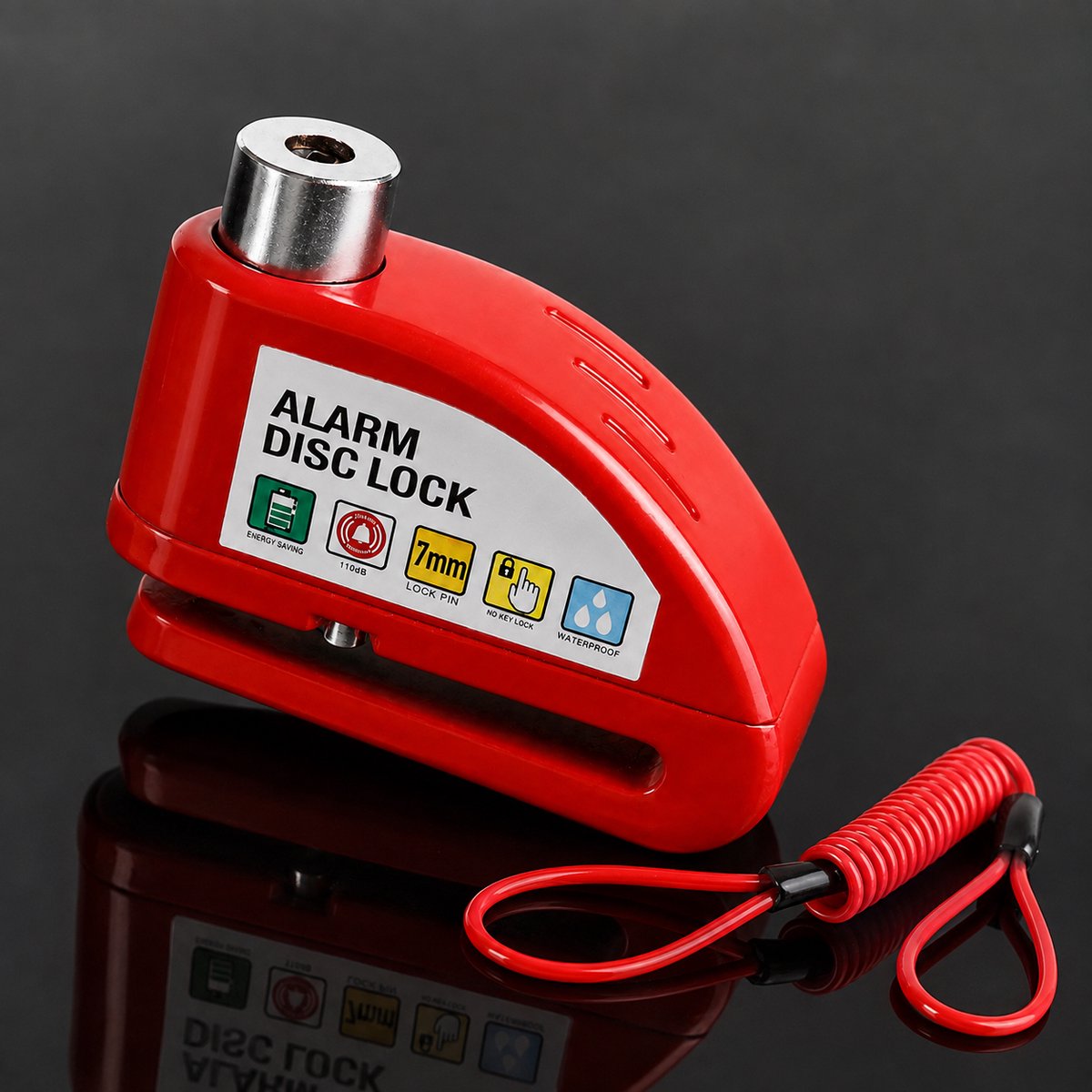 Home & Marker – Alarmschijfremslot met Alarm 110 dB – Motorslot & Scooterslot – Waterdicht Remschijfslot voor Motor, Scooter & Fiets – Rood – ALERTOLOCK – foto 3