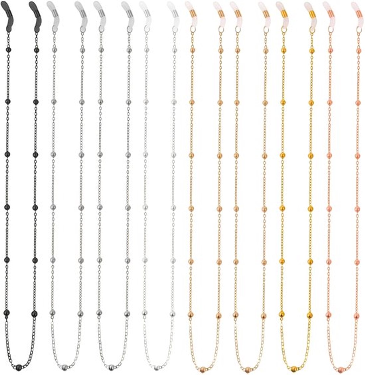 KEYRI 8 Stks Cord Lanyard Bril Zonnebril Lenzenvloeistof Ketting Lange Zonnebril Strap Kralen Bril String Eyewear Bandjes Ketting met Strap Anti-slip Spectacle Chain Roestvrij Stalen Band