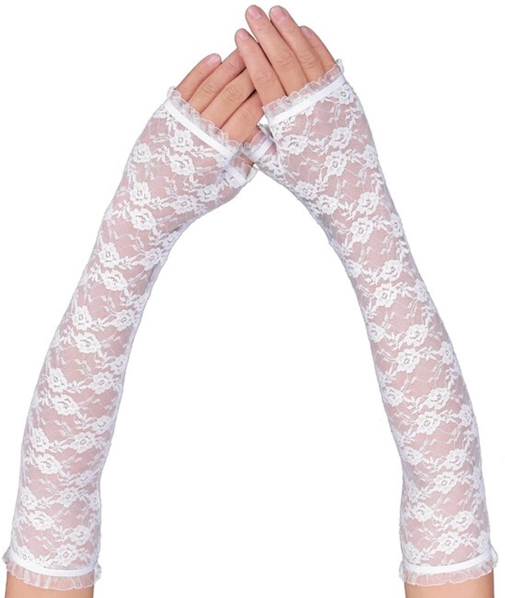 Handschoenen Vingerloos Bloemenkant - Dameshandschoenen - Ellebooghandschoenen - Formele Gelegenheid - Elegant Design - Luxe Kanten Materiaal - Vingerloze Handschoenen