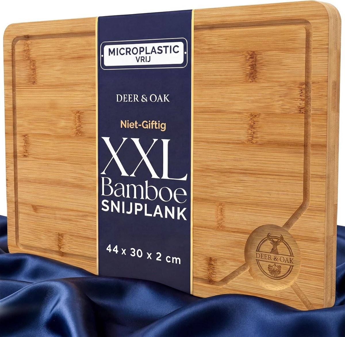 Snijplankenset met houder - Lichtbruin - 44 x 30 cm - Bamboe snijplank - Voor het snijden van vlees, vis, groenten en brood