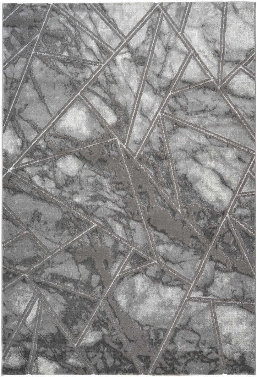 Padiro laagpolig vloerkleed 160 x 230 cm - zilver - modern abstract design - geschikt voor vloerverwarming - van polypropyleen en polyester