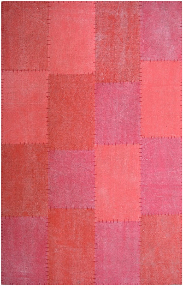 Padiro laagpolig vloerkleed 160 x 230 cm - multi / rood - patchwork design - met grote rechthoekige vlakken en vintage uitstraling - geschikt voor vloerverwarming - van katoen