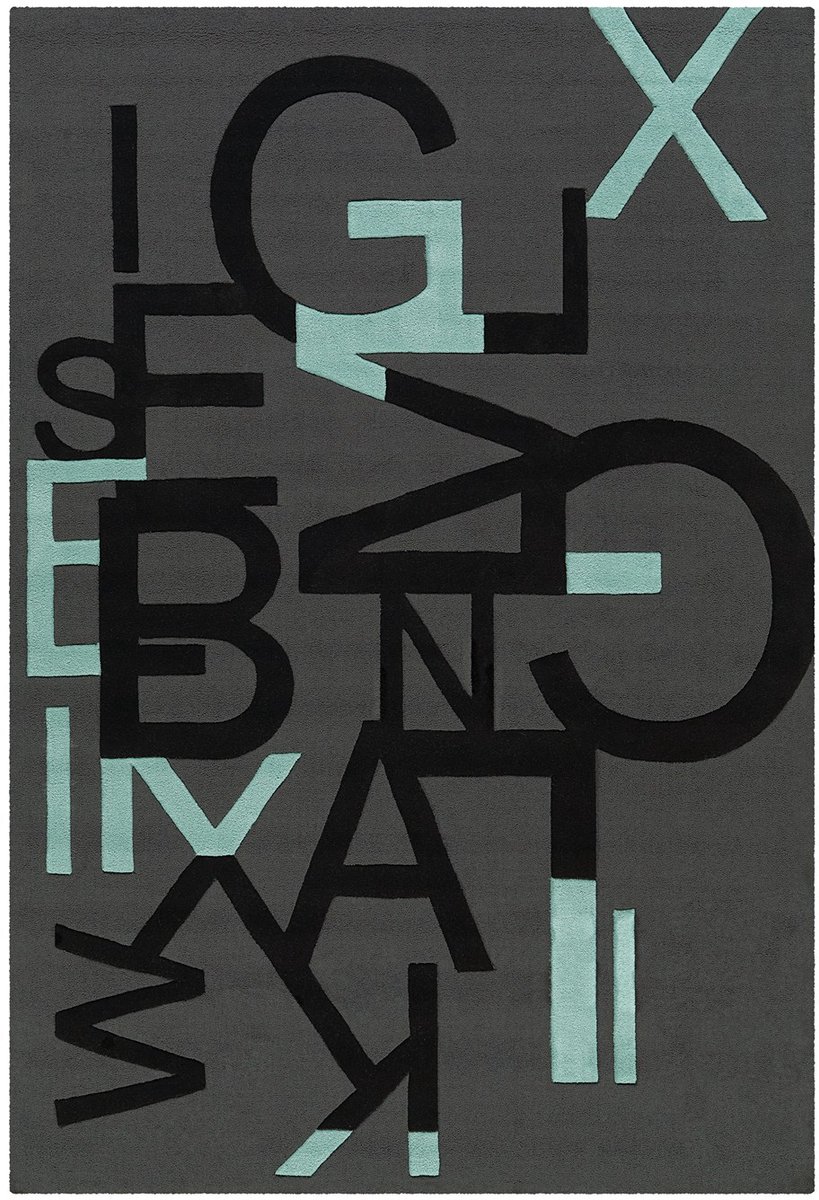 Padiro laagpolig vloerkleed 170 x 240 cm - grijs / zwart - grafisch tekstdesign - geschikt voor vloerverwarming - van modacryl