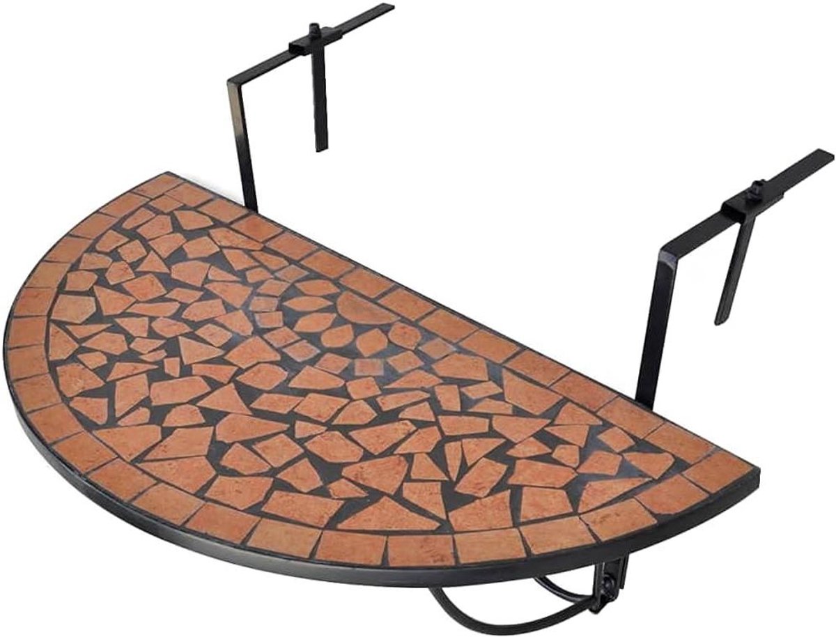 Balkontafel Mozaïek - Hangtafel Terracotta - Buiten Zitten - Halfrond Design - 76 x 38 cm - Zwart