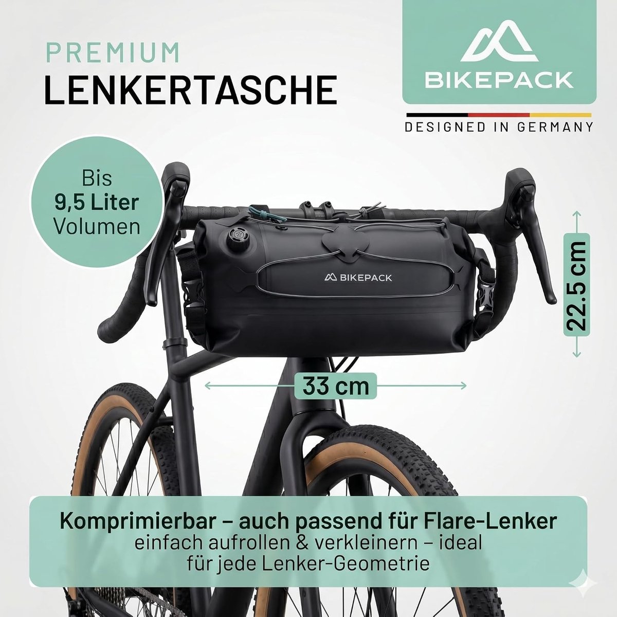 Stuurtas voor fiets - Zwart - 8 liter - Waterdichte Frame Fietstas met Afneembare Schouderriem - Voor Racefiets en Mountainbike