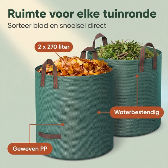 Cheqo® Tuinafvalzak Set van 2 - Tuinzak - Bladzak - Tuinvuilzak - Groenafvalzak - Bladerzak - Afvalzak voor Tuin - Opvouwbaar - Zelfstaand - met Handgrepen - Herbruikbaar - Waterdicht - voor Bladeren - Gras en Snoeiafval - Tuintas - Groen van Cheqo — afbeelding 5