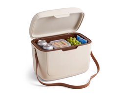 Cheqo® Koelbox 12 Liter - Kleine Koelbox met Schouderband - Draagbare Koelbox zonder Stroom - Passieve Koelbox en Koelkist voor Camping - Koelbox voor Strand en Picknick - Koelbox voor Festival en Auto - Frigobox - Retro Koelbox Taupe