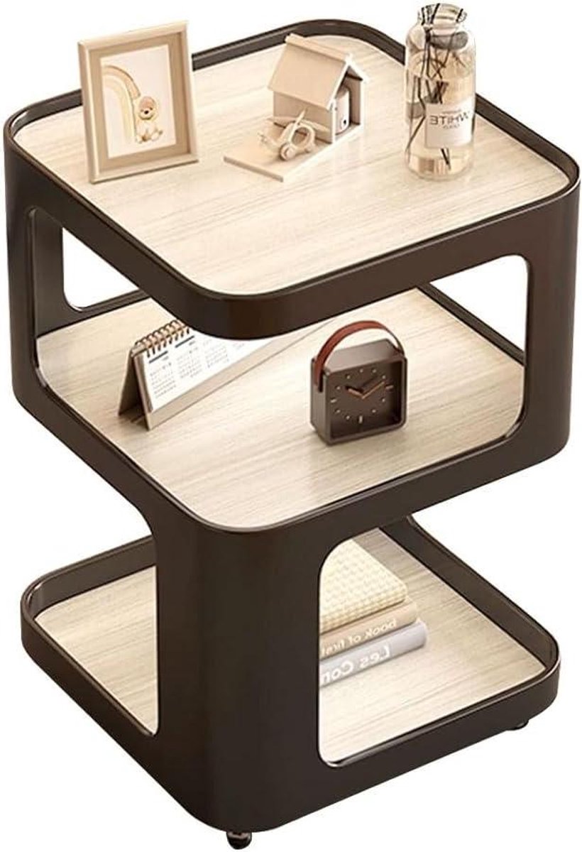 Bijzettafel Met Wieltjes - Nachtkastje Opbergplanken - Kleine Ruimtes - Moderne Minimalistische Stijl - 35cm - Licht Hout