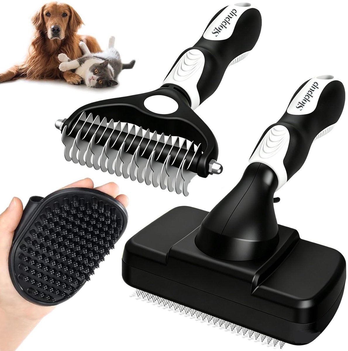 Hondenborstel Kattenborstel – Professionele Zelfreinigende Huisdierenborstel – Voor Lang- en Kortharige Honden – Massage- en Vachtverzorgingsborstel voor Katten en Honden (3 Stuks)