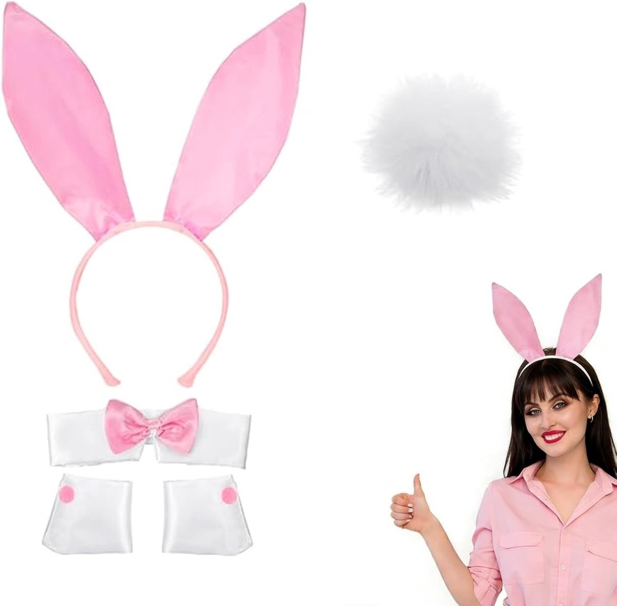 Volwassen Konijnen Kostuum met Oren, Staart en Polsbanden voor Cosplay en Feestjes