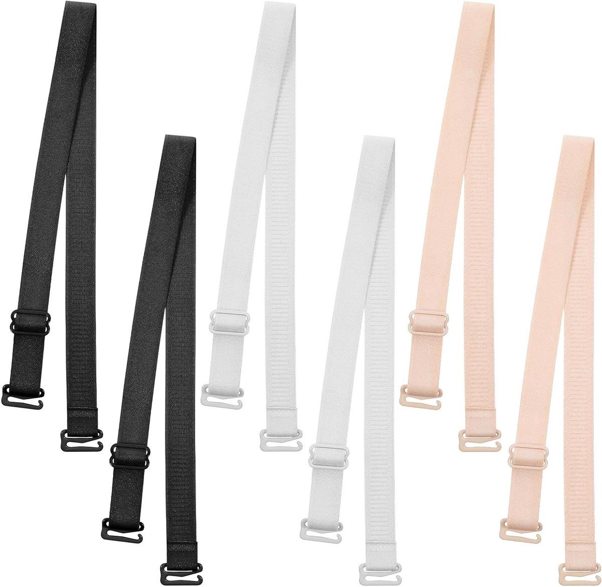 Set van 3 paar - Elastische band - Verstelbare elastische schouderbandjes voor dames - Bh-bandjes - Antislip vervangende bandjes - Zwart, wit, beige