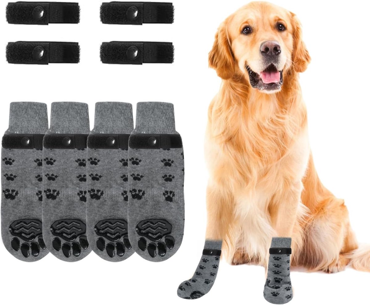 Set van 4 Antislip Hondensokken, Verstelbare Sokken voor Binnen en Buiten, Bescherming voor Pootjes, Maat S