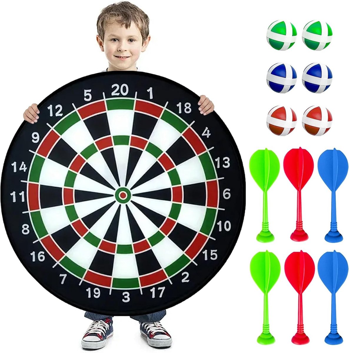 Dartbord Spel met 6 Ballen en 6 Darts - Vouwbaar Dartspel voor Binnen en Buiten, Perfect Cadeau voor Kinderen van 4 tot 10 Jaar