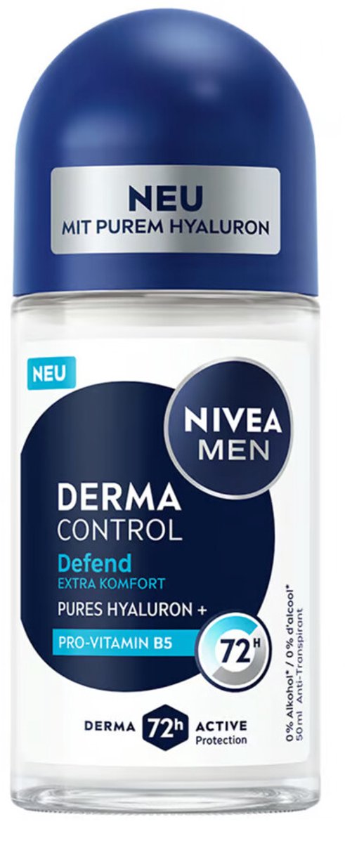 NIVEA Deodorant Roller For Men Derma Control Defend - 3 x 50 ml - Voordeelverpakking