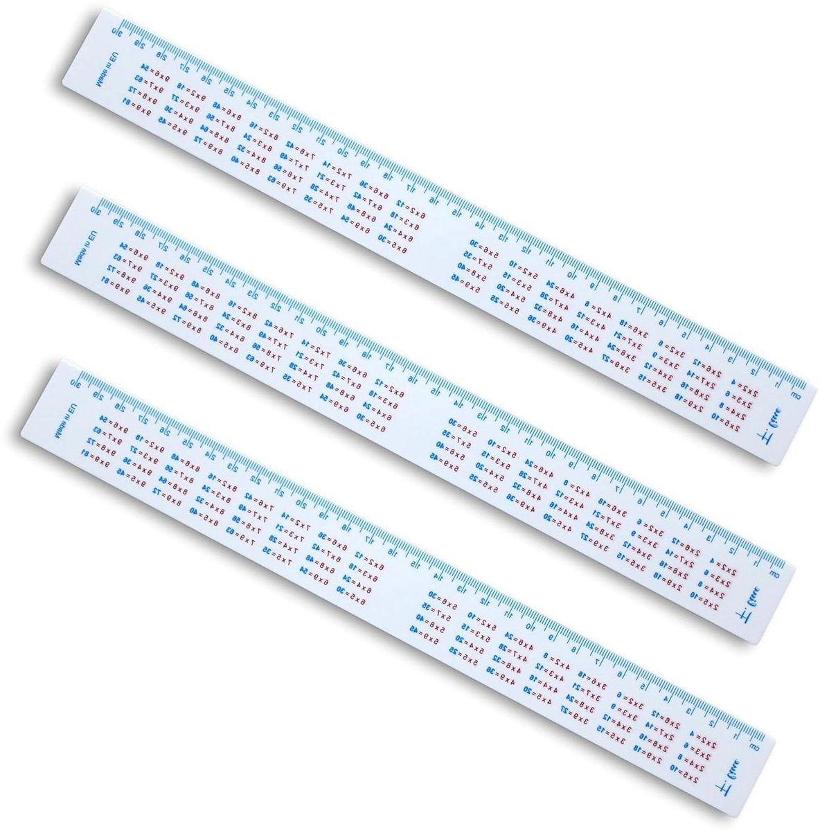Liniaal 30 cm - Meetlat Kunststof - Tekenen en Meten - Met Vermenigvuldigingstabel - 3 Stuks - Wit