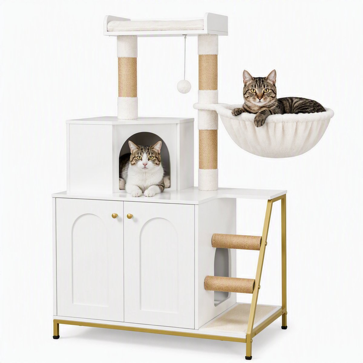 Nutrella Krabpaal met kattenbakkast -Voor katten- Kattenkrabpaal - 4 in 1 kattenhuis met groot platform - krabmat- 50x80x121 cm - Wit