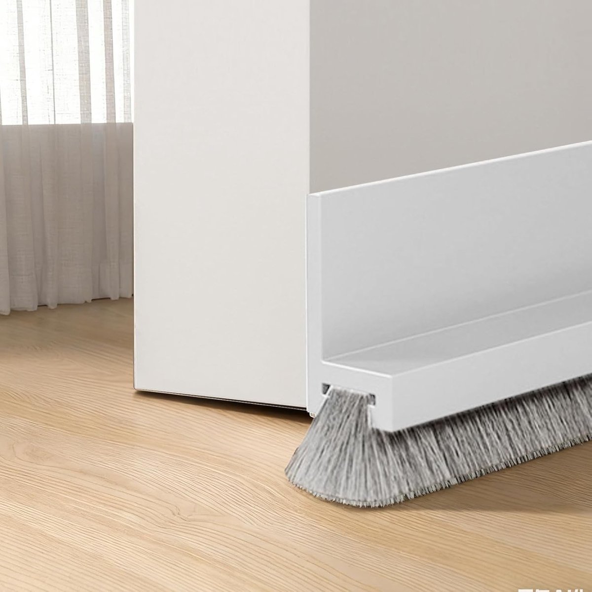 Zelfklevende deurafdichting met borstel, 100 cm x 53 mm, tochtstrip voor deuren, isolatie en energiebesparing, wit