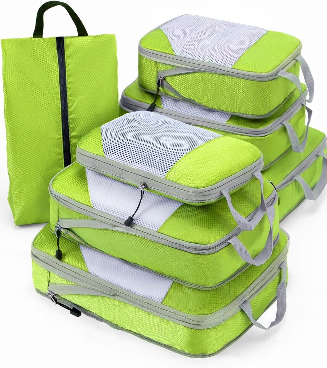 Set van 7 Compressie Pakzakken voor Reizen, Ultralichte Organizers voor Koffer en Rugzak, Ideaal voor Efficiënt Inpakken en Ruimtebesparing