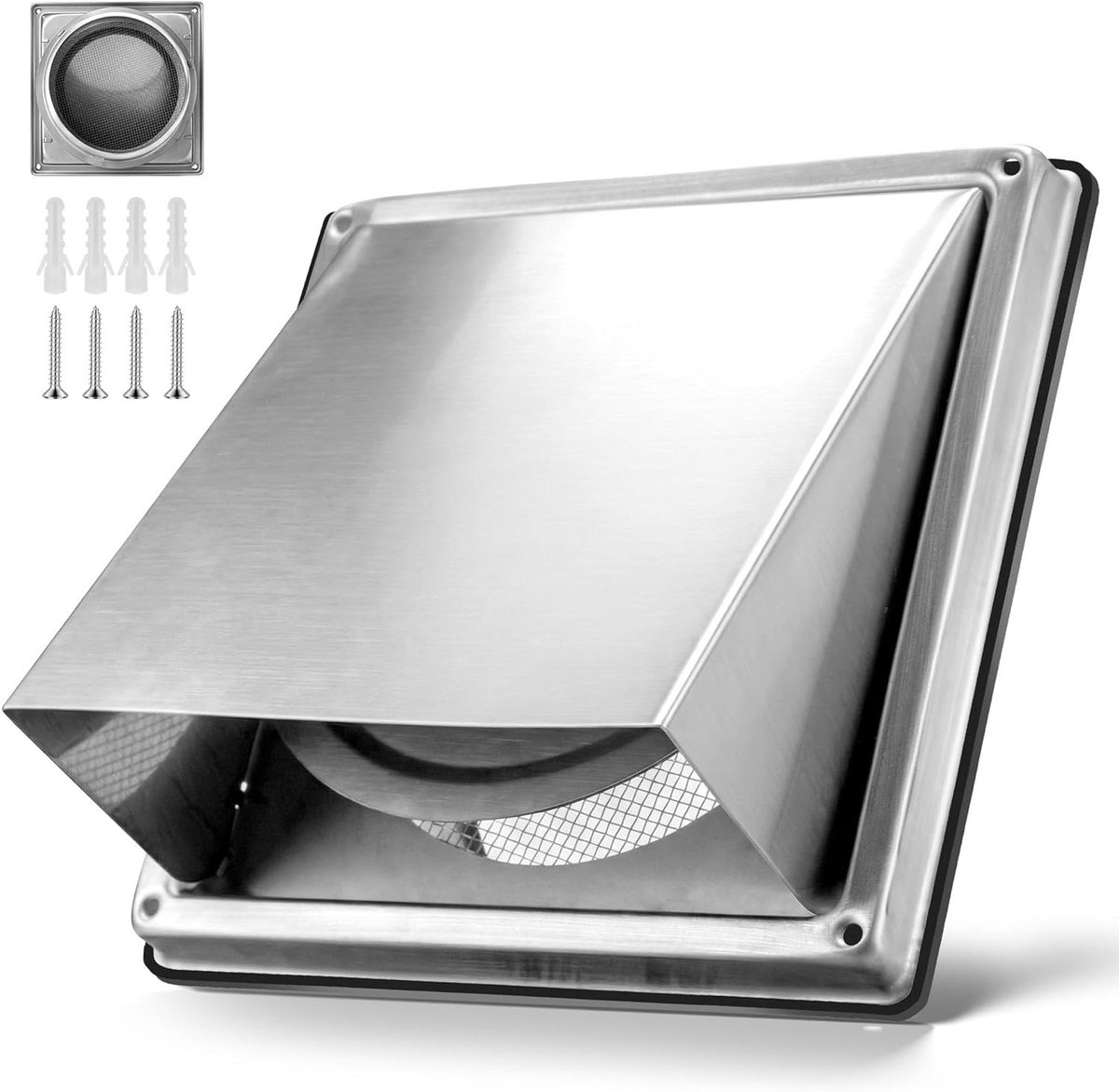 Ventilatierooster met Klep - Afvoerkap Ventilatie - Luchtstroom Regelen - Insectenwerend Gaas - 150 mm - Zilverkleurig