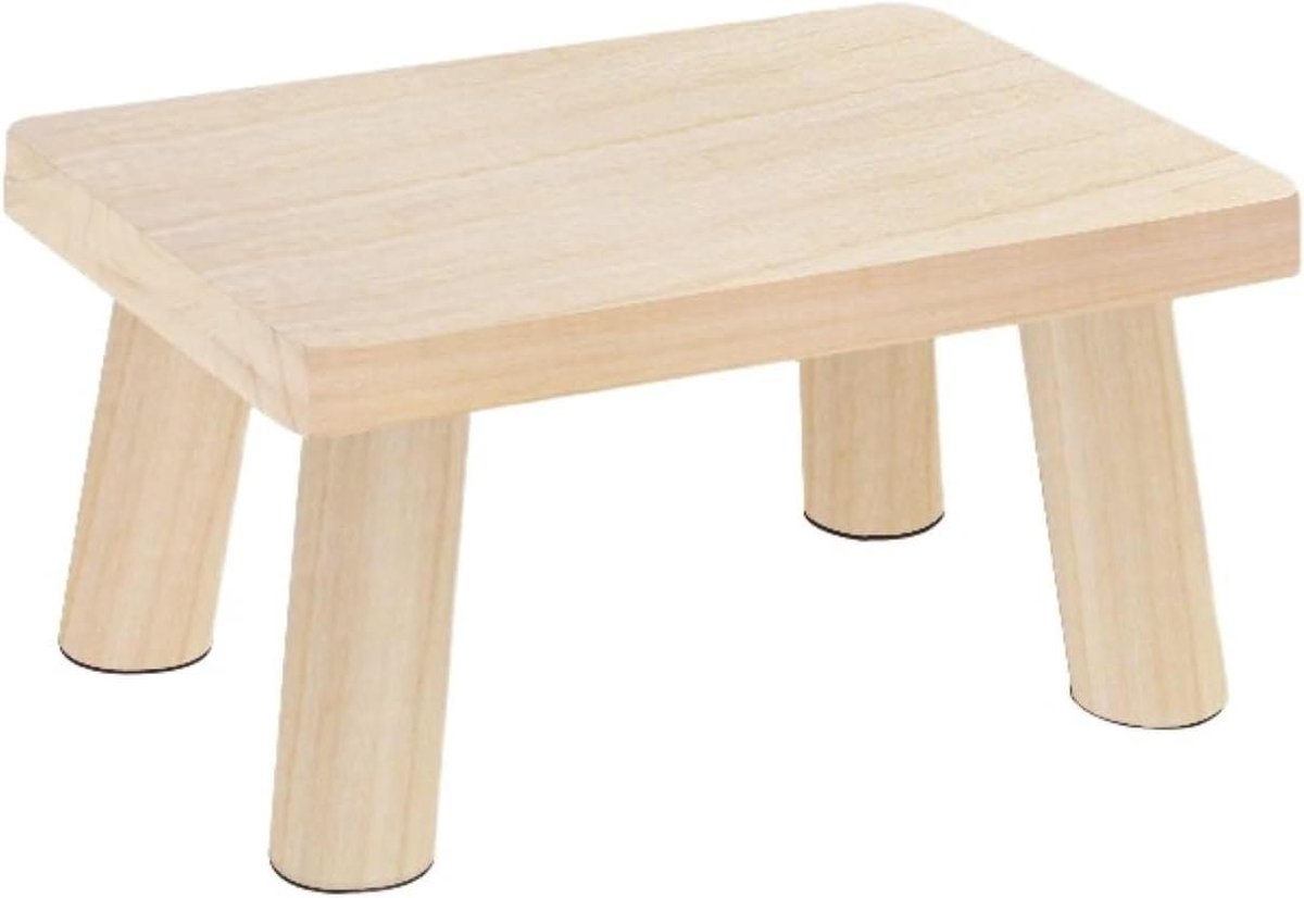 Houten Krukje - Voetenbankje Salontafel - Schoenen Wisselen - Massief Hout - 25x25x16 cm - Houtkleur