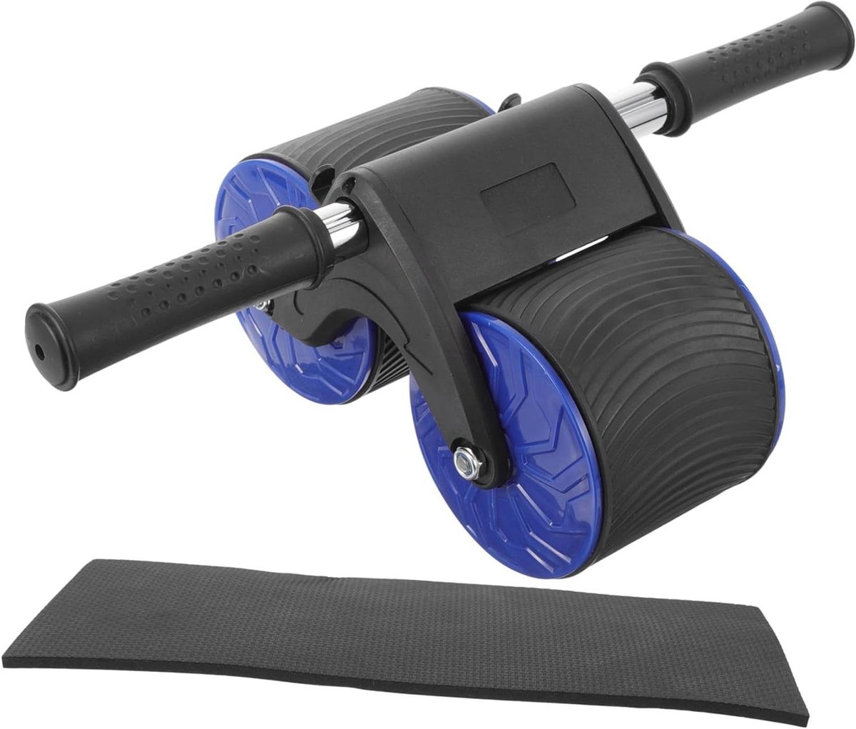 Buikspierwiel Dubbel - Buikroller Fitness - Buikspieren Trainen - Antislip Wielen - 24 cm - Blauw
