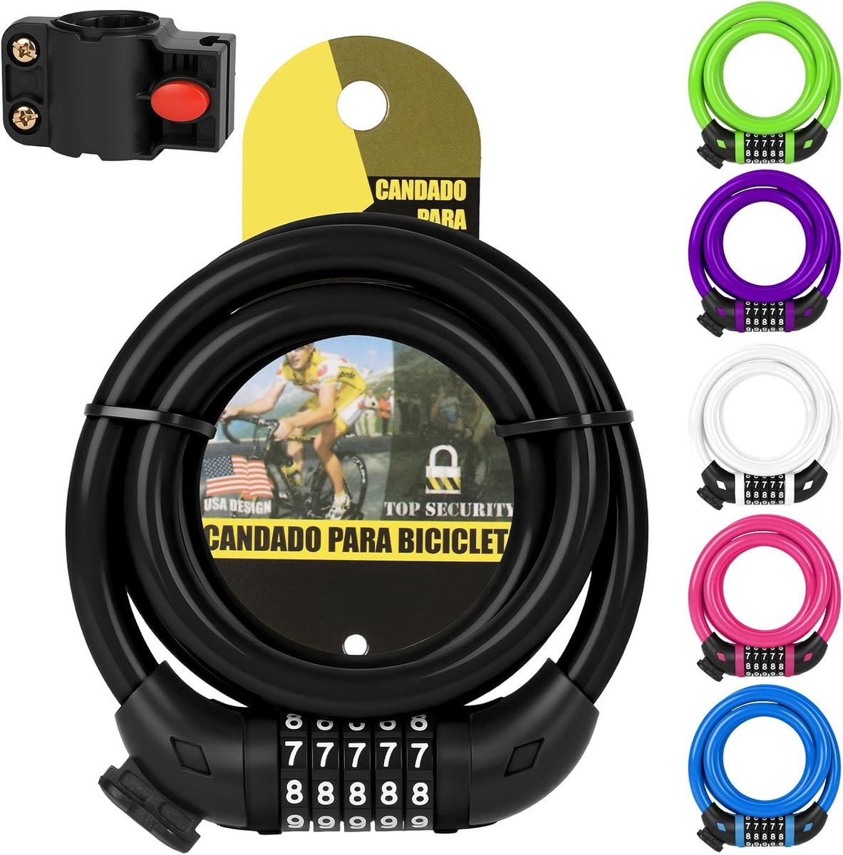 Cijfer-kabelslot 4-cijferig - Zwart - 120 cm x 12 mm - Staalkabel met PVC Coating - Voor Fietsen en Scooterbeveiliging