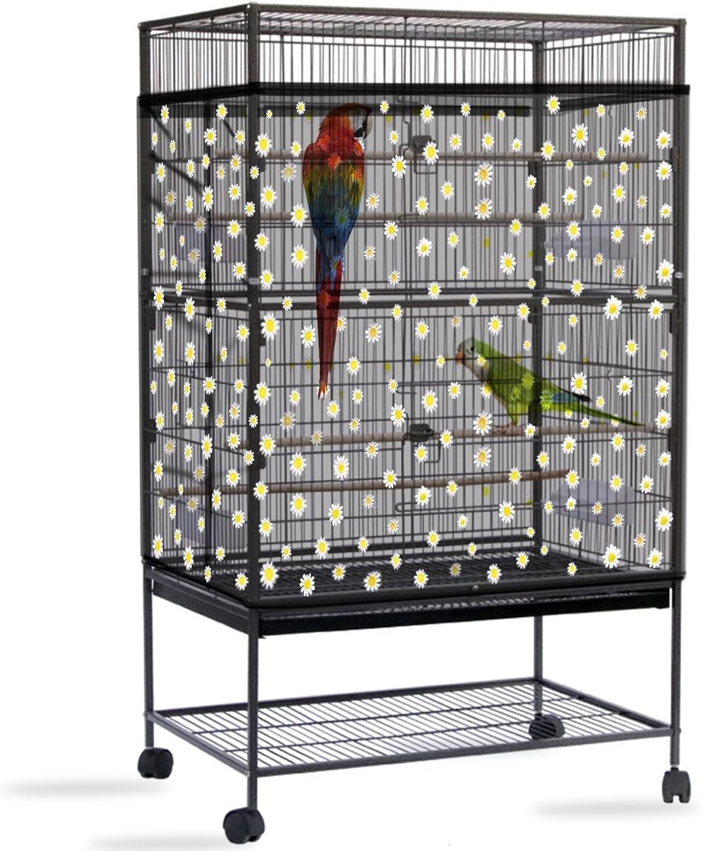 Grote Vogelkooi Deksel van Ademend Nylon Mesh, Verstelbare Zaadbescherming voor Papegaai, Parkiet en Ara Cages