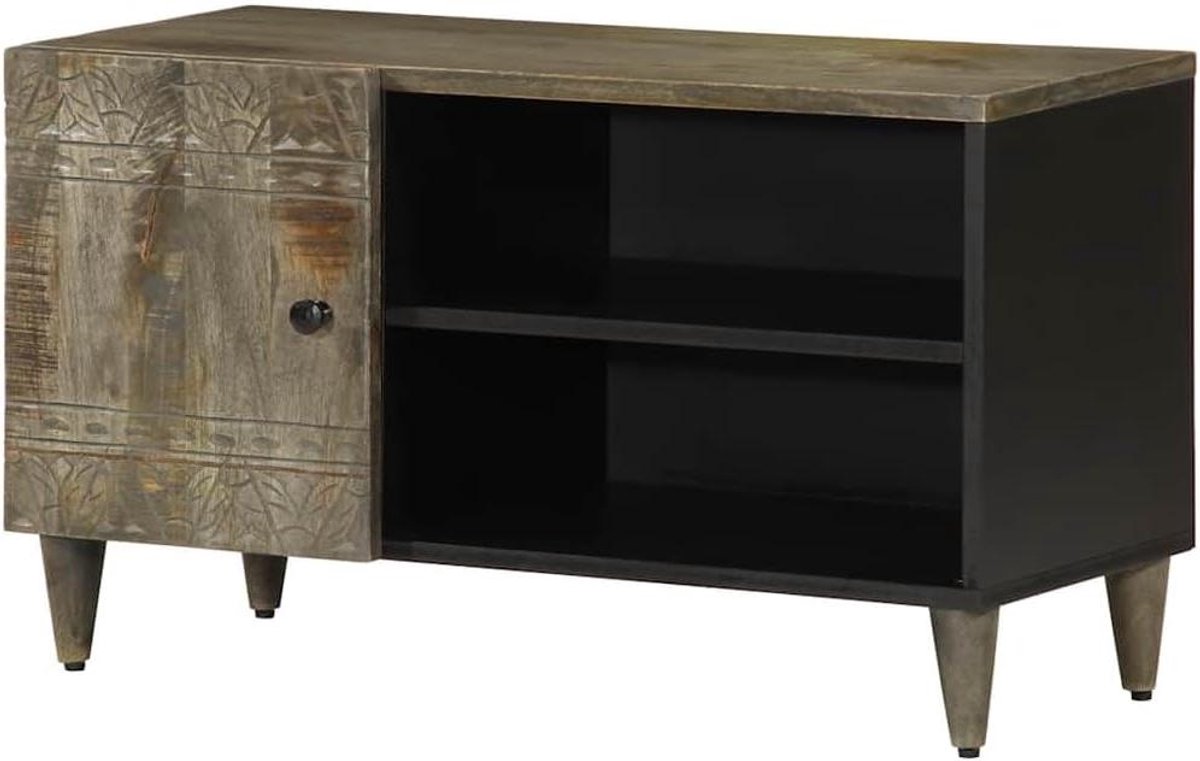 Tv-kast met poten - Mediabuf - Opbergen van media - Massief mangohout - 80 x 31.5 cm - Lichtgrijs