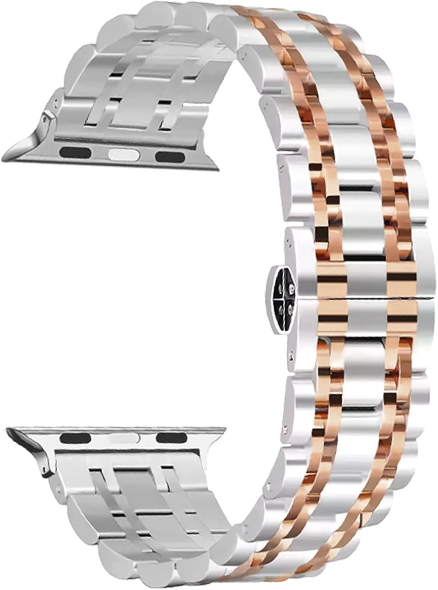 Stalen horlogeband voor Apple Watch 38 mm/40 mm/41 mm/42 mm en 44 mm/45 mm/46 mm/49 mm - Unisex vervangband van roestvrij staal voor smartwatch met verstelbare sluiting