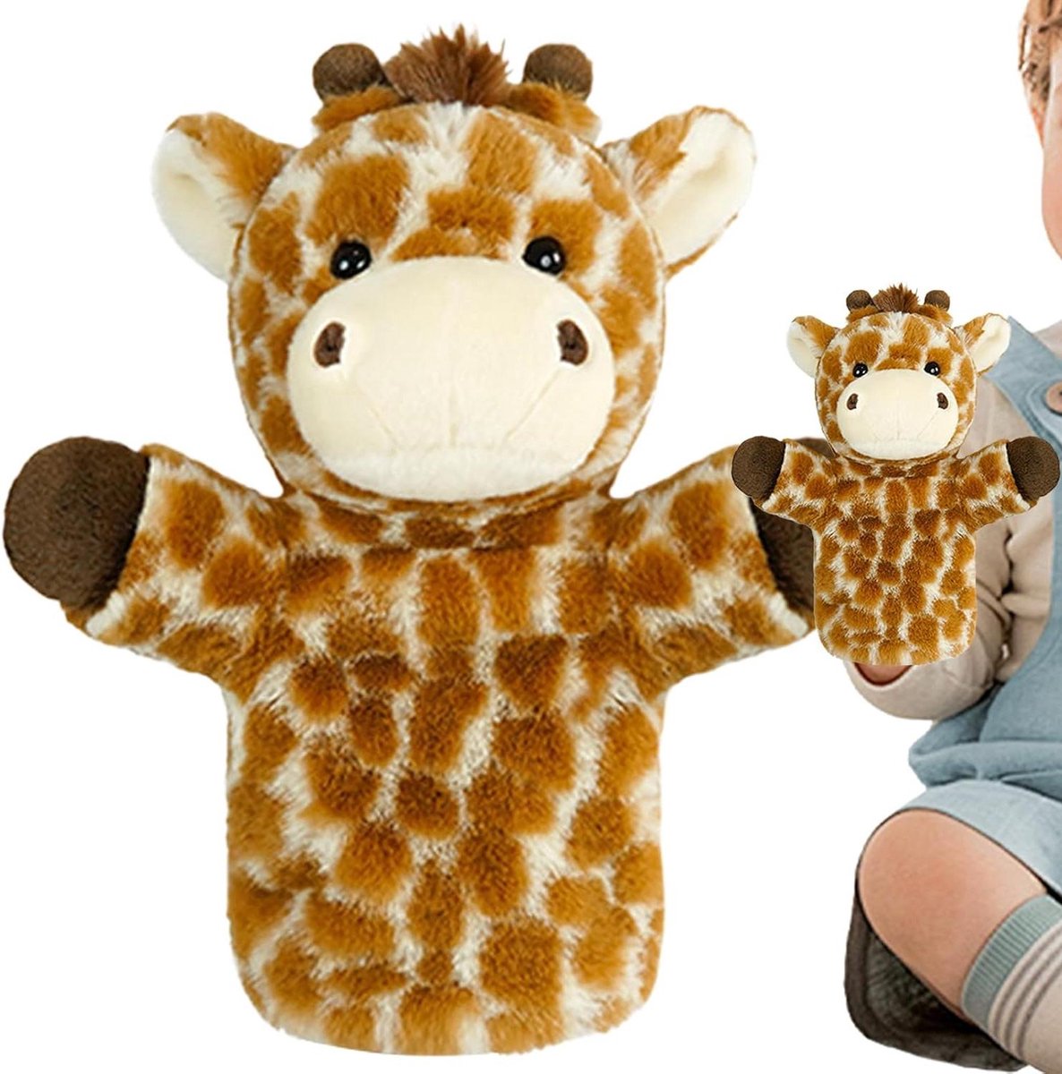 Dieren Handpoppen - Pluche Speelgoed - Rollenspel Bevorderen - Zacht Veilig Materiaal - 12 x 8 x 28 cm - Multicolor