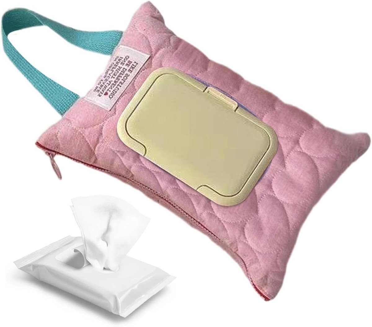 Luier en Doekjes Houder - Dispenser Tas - Babyverzorging Onderweg - Flexibel Dubbel Compartiment - 23 x 17 cm - Roze