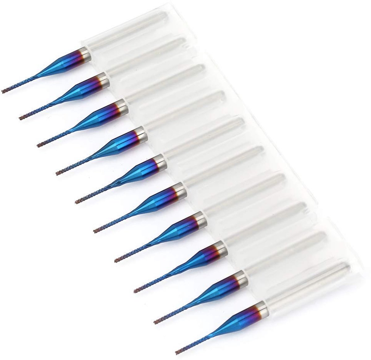 Tungsten Carbide Nano Blue Jacket Frees voor CNC Bewerking - 10 Stuks 1/8 Shank (0.8mm) voor Precisie en Duurzaamheid