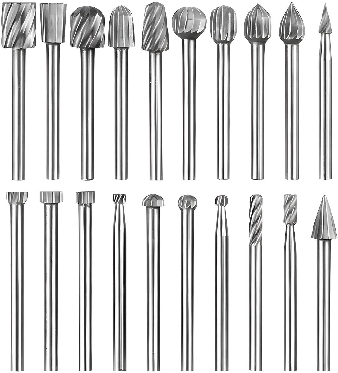 20-delige HSS Houtfrezen Set voor Houtbewerking, Houtsnij- en Graveerbits met 1/8" (3mm) Schacht, Professionele Freespunten voor DIY Projecten en Houtbewerking