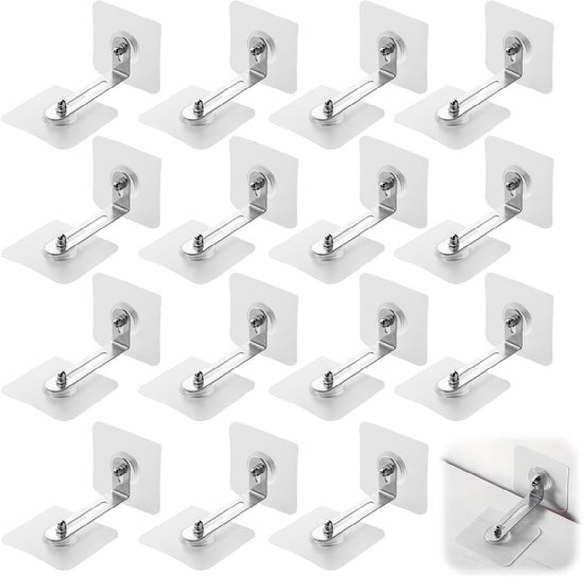 Veiligheidsankerset 15 stuks - Anti-kantelverankeringsset - Wandanker voor meubels - Zelfklevend - Instelbaar wandbereik 0-5,2 cm - Zilver en transparant - Meubelanker