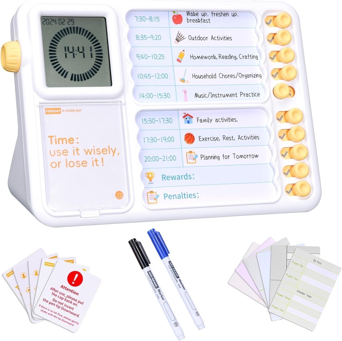 Pomodoro timer - Wit - 18 x 18 cm - Visuele Timer met To-do List Planner voor Kinderen en ADHD