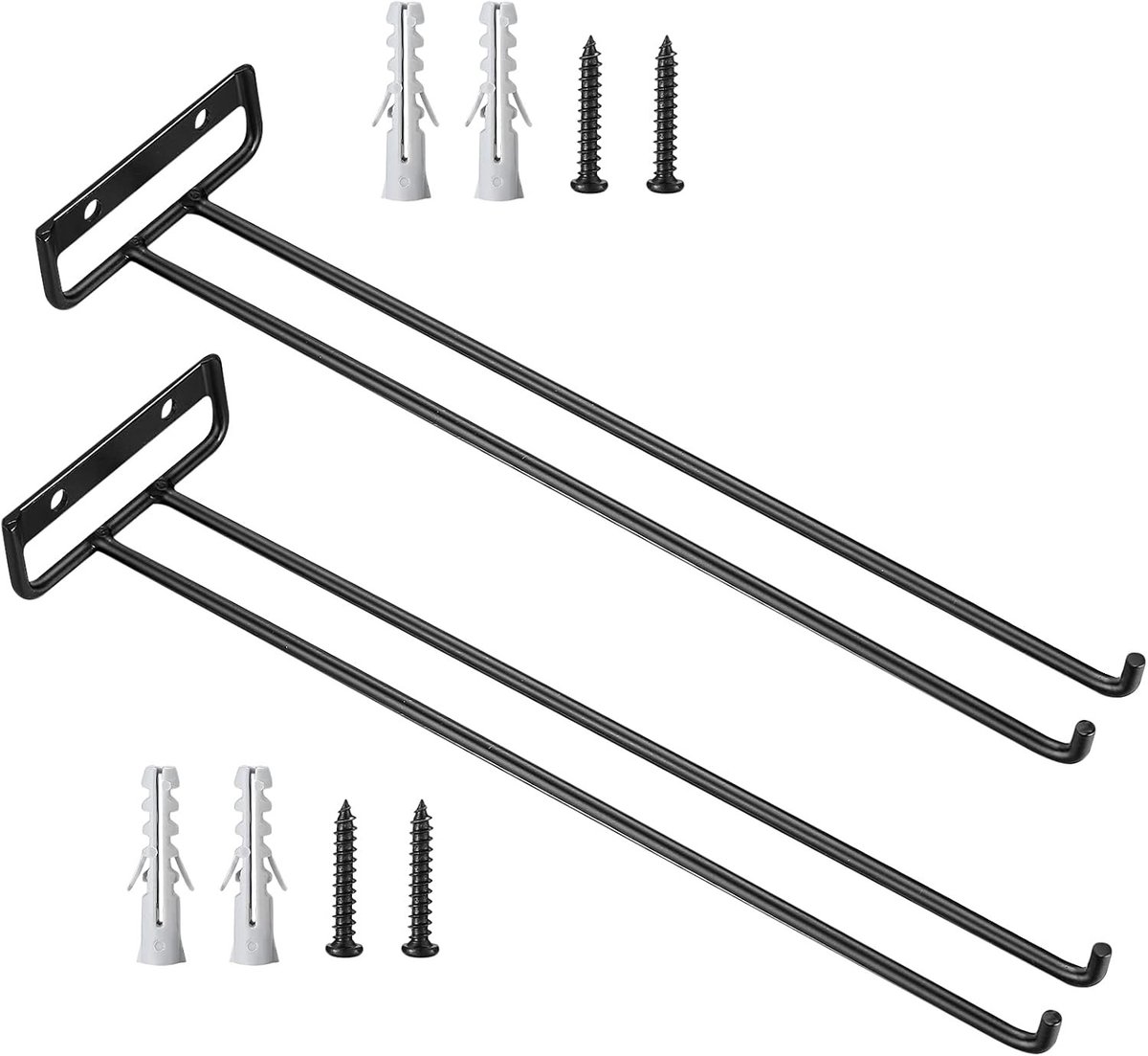 Ophangrek voor wijnglazen - Zwart - Metalen wandhouder - Set van 2 - Voor keuken en bar