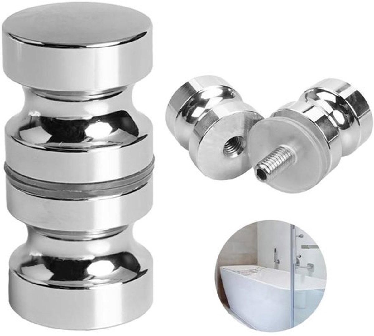 Douchedeurknop 30mm - Aluminium - Antiroest - Verstelbaar - Eenvoudige installatie - Rubber ringen - Geschikt voor 4-15mm glas - Deurklink