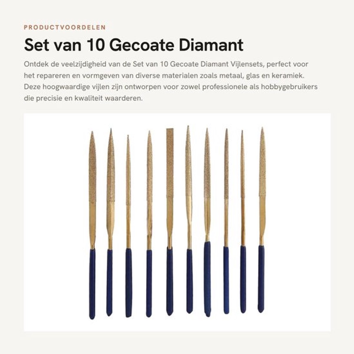 Diamantvijlen Set 10 Stuks - Vijlenset voor Metaal/Glas/Ceramics - Diverse Vijlvormen - Hoogwaardige Slijtvastheid - Inclusief Handvat - Vijlen