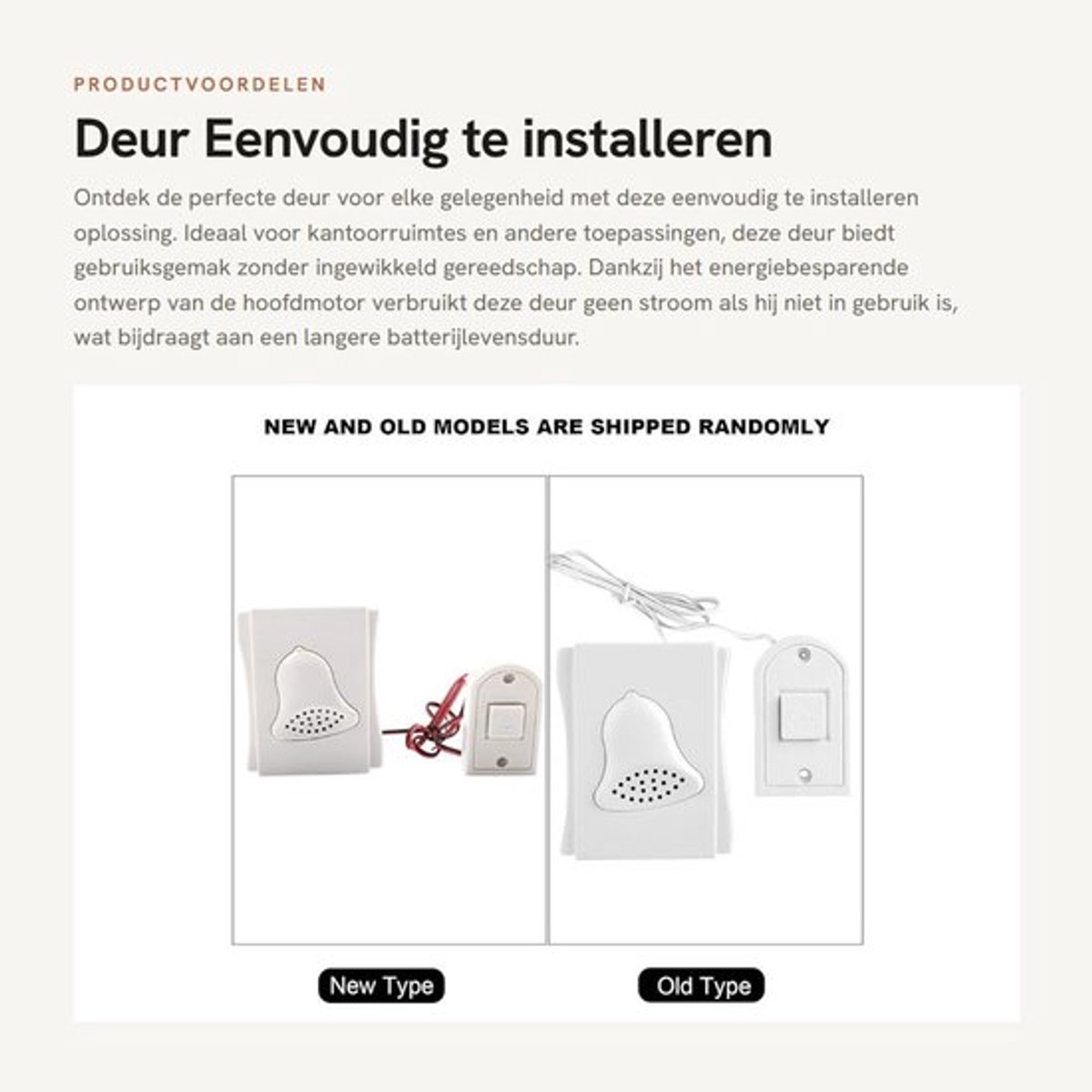 Deur - Eenvoudig te installeren - Energiebesparend ontwerp - Handig in gebruik - Helder deurbelgeluid - Geschikt voor kantoor - Model...