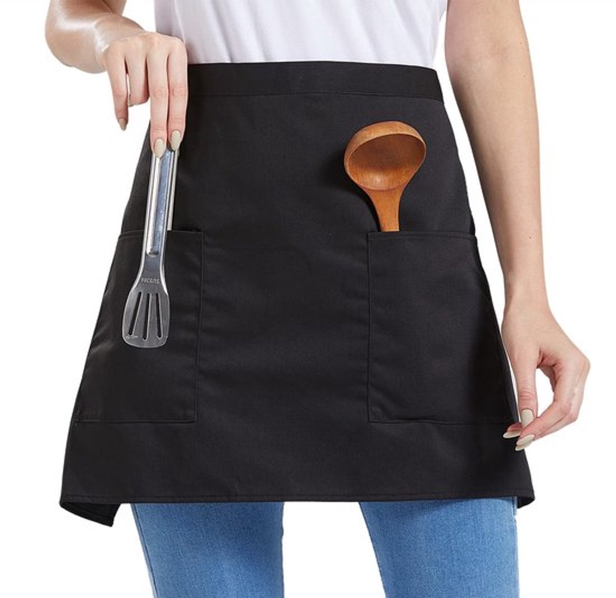 Taille Schort - Keukenschort voor Chef-koks - Met 2 Zakken - One Size - Bistro Schort - Geschikt voor Restaurants en Cafés - Verkrijgbaar...