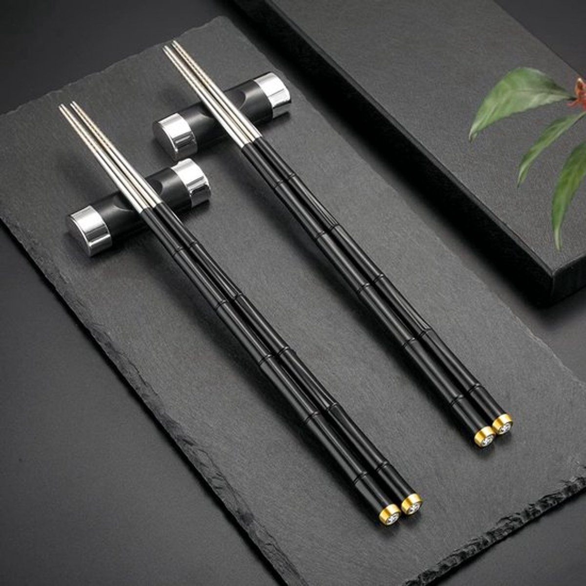 Herbruikbare Eetstokjes van Glasvezel en Roestvrij Staal - 2 Sets met Geschenkdoos