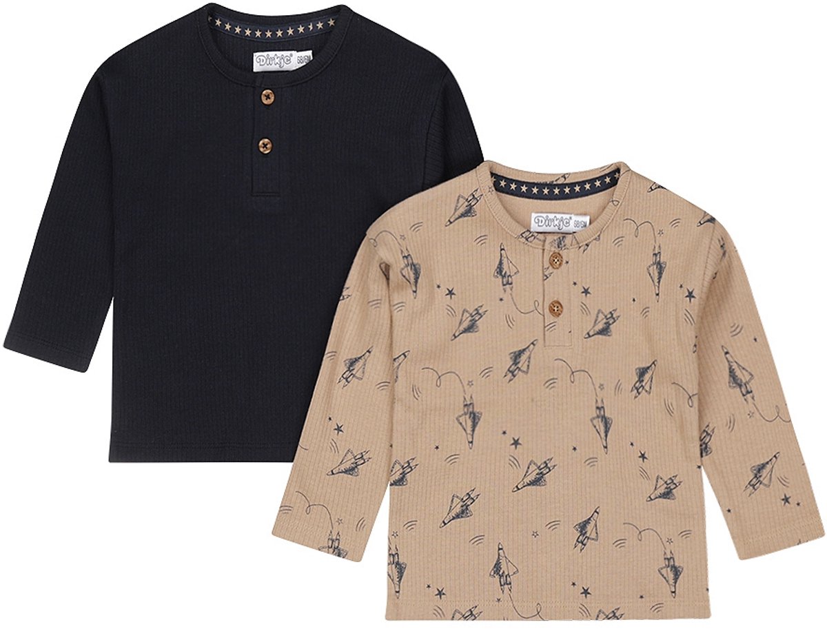 T - shirt 2 pack dropped shoulder Taupe + Navy - 04 Boys space