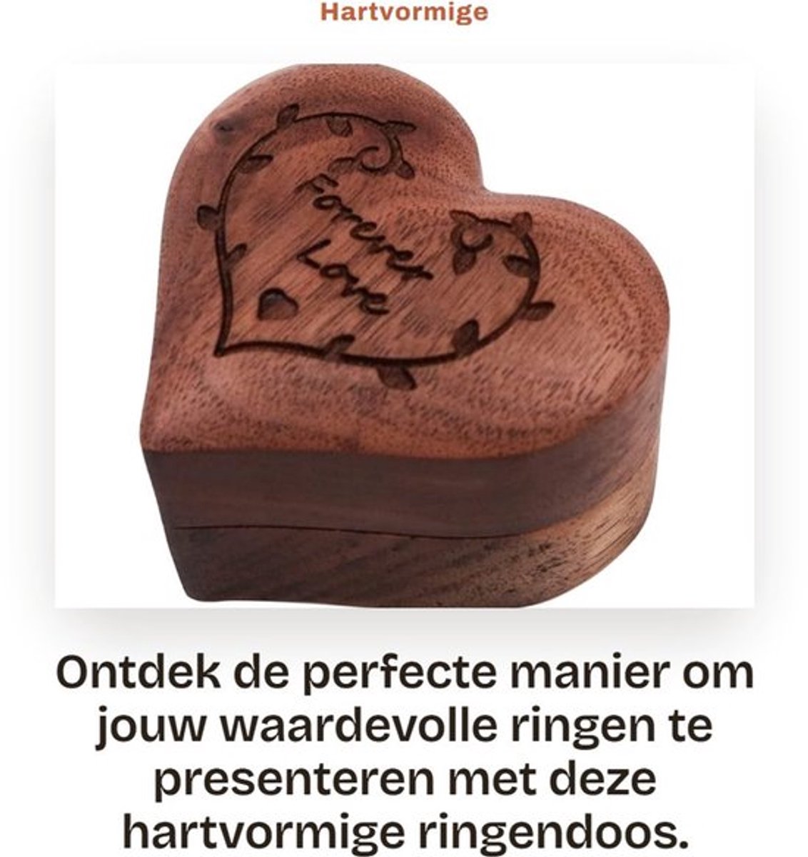 Ringendoos Hartvormig - Houten Sieradenorganizer - Verlovingsringdoos - Trouwringhouder - Milieuvriendelijk - Fluwelen Binnenkant - Sieradendoos