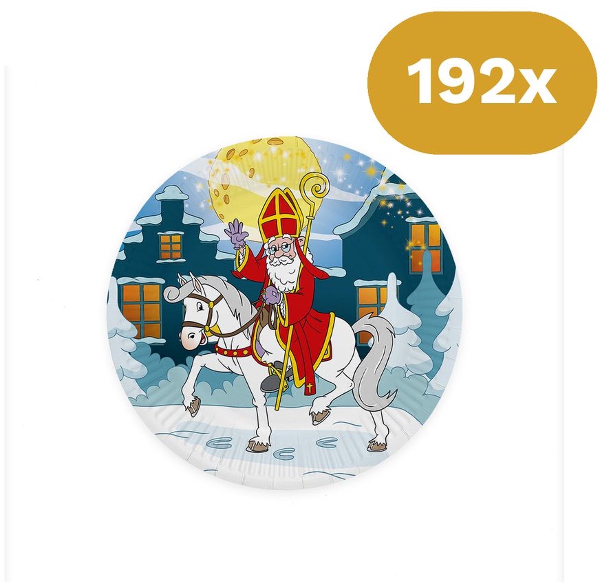 192x Sinterklaas Bordjes 23cm FSC - Papieren Feestbordjes Sint te Paard - Pakjesavond Tafelservies