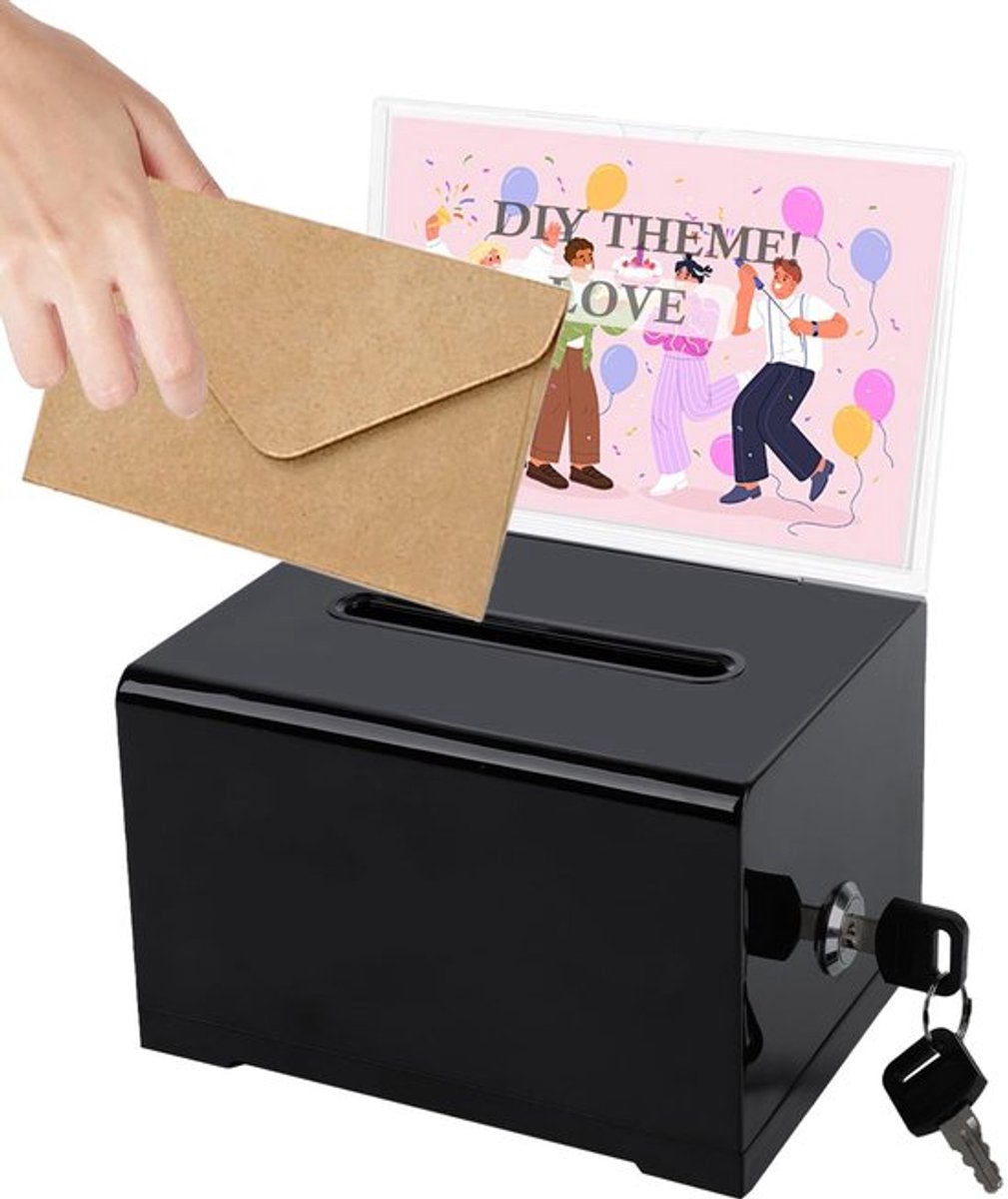 Suggestiebox met Sleutels - Acryl - 16 x 12 x 10 cm - Donaties/Opmerkingen - Transparante Houder - Veiligheidsclosure - Robuust en Krasbestendig - Opmerkingenbox